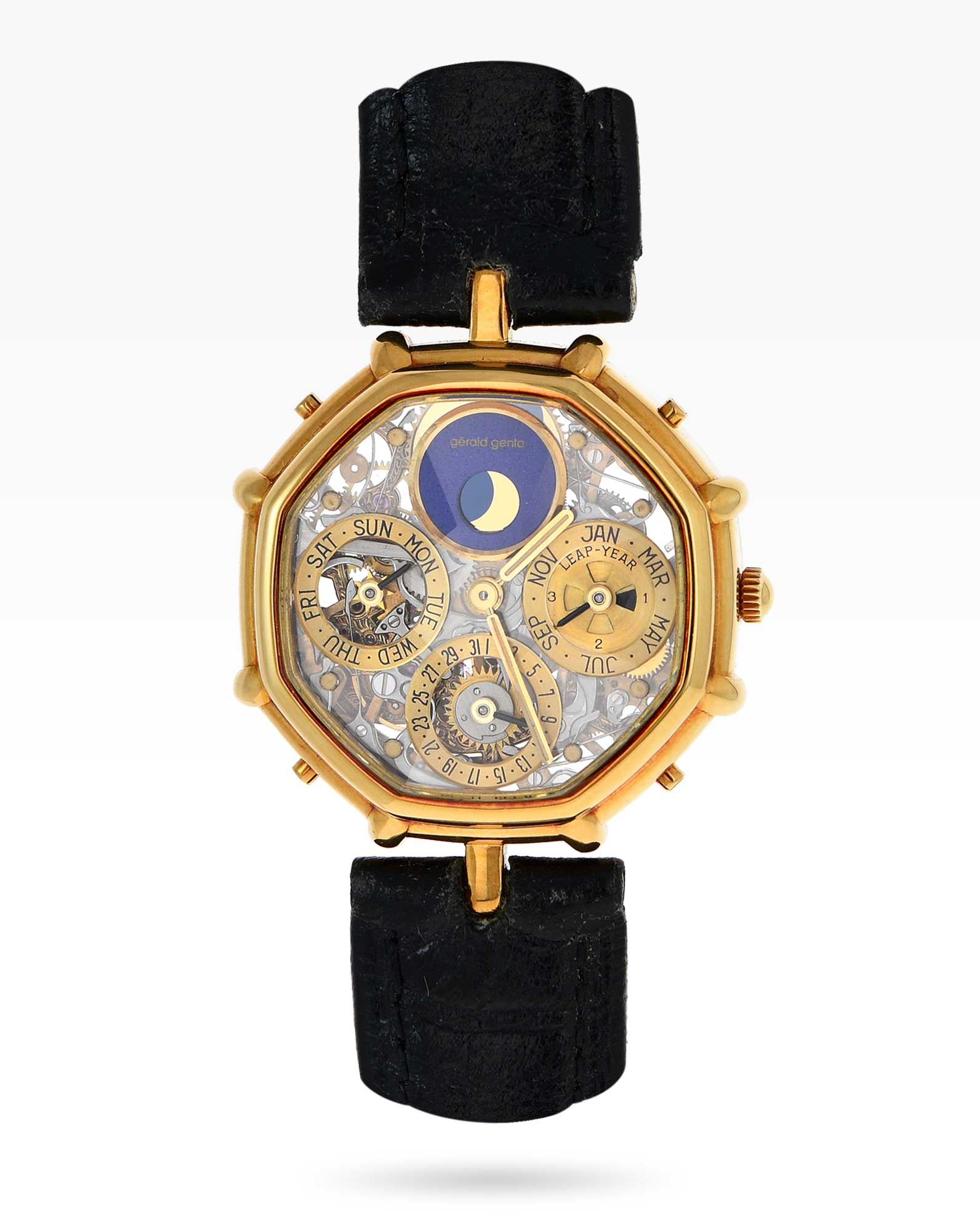 Gerald Genta Octagonal Perpetual Calendar Moonphase Skeleton Watch - 2ToneVintage Watches