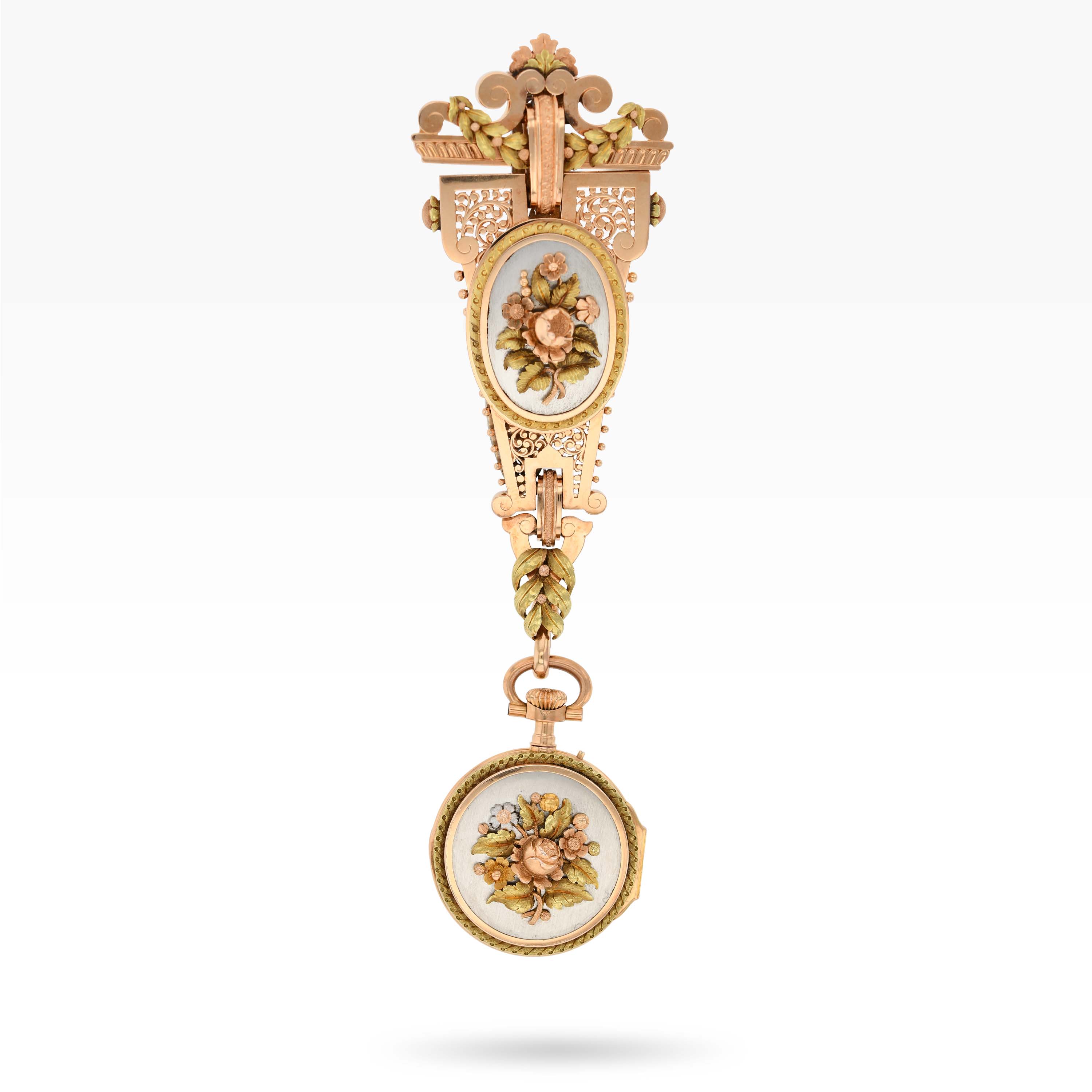 1279PW1 Chaudé Paris Pink Gold and Vari-Colour gold Pendant Watch from circa 1870 img-main1