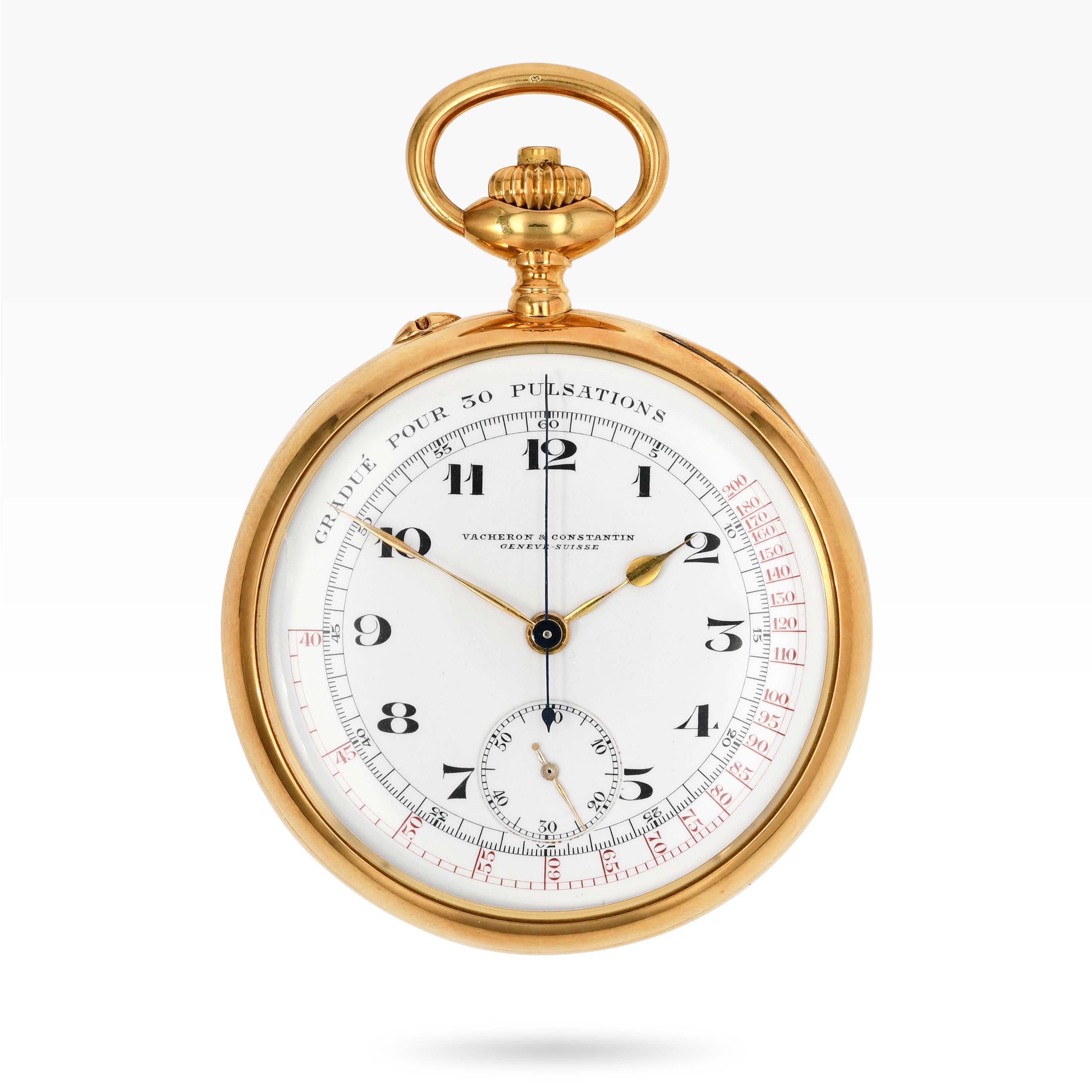 Vacheron Constantin Doctor’s pocket watch, chronograph, pulsometer scale, enamel dial in yellow gold img main1